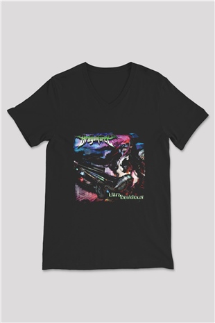 Dragon Force Baskılı Unisex Siyah V Yaka Tişört