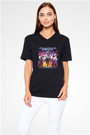 Dragon Force Baskılı Unisex Siyah V Yaka Tişört