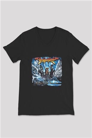Dragon Force Baskılı Unisex Siyah V Yaka Tişört