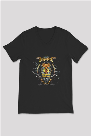 Dragon Force Baskılı Unisex Siyah V Yaka Tişört