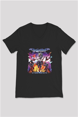 Dragon Force Baskılı Unisex Siyah V Yaka Tişört