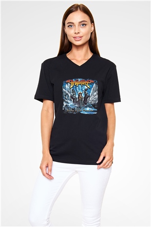 Dragon Force Baskılı Unisex Siyah V Yaka Tişört