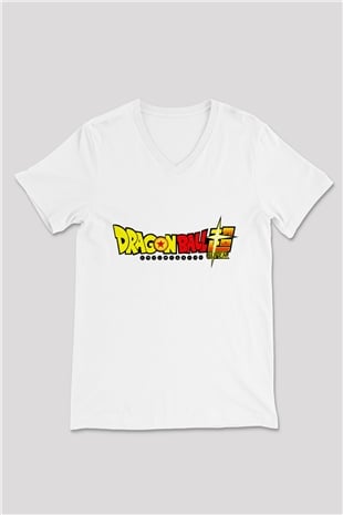 Dragonball Beyaz Unisex V Yaka Tişört T-Shirt