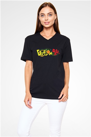 Dragonball Siyah Unisex V Yaka Tişört T-Shirt