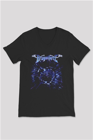 DragonForce Siyah Unisex V Yaka Tişört