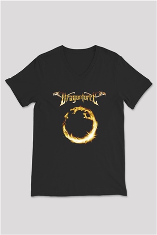 DragonForce Siyah Unisex V Yaka Tişört