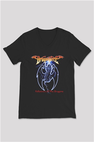 DragonForce Siyah Unisex V Yaka Tişört T-Shirt
