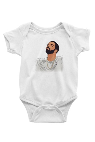 Drake Baskılı Beyaz Unisex Bebek Body - Zıbın