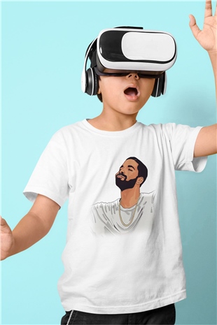 Drake Baskılı Beyaz Unisex Çocuk Tişört