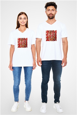 Drake Baskılı Beyaz V Yaka Unisex Tişört