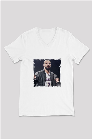 Drake Baskılı Beyaz V Yaka Unisex Tişört