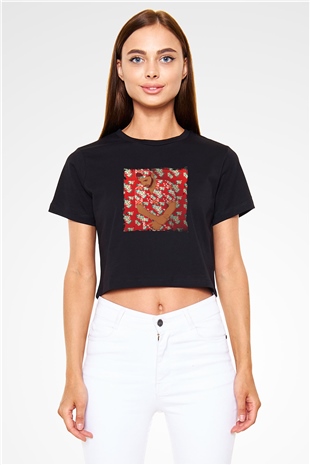 Drake Baskılı Crop Top Siyah Kadın Tişört