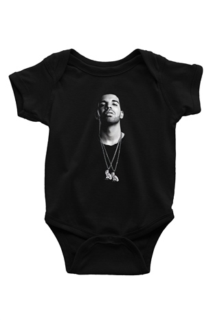 Drake Baskılı Siyah Bebek Body - Zıbın