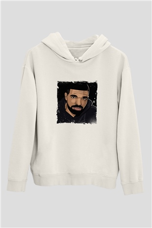 Drake Baskılı Unisex Beyaz Kapüşonlu Sweatshirt
