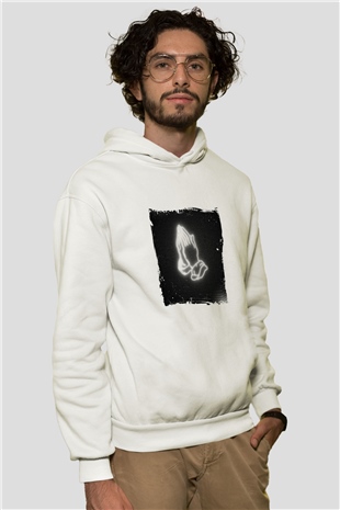 Drake Baskılı Unisex Beyaz Kapüşonlu Sweatshirt