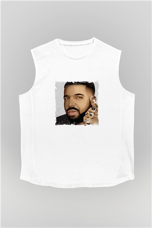 Drake Baskılı Unisex Beyaz Kolsuz Tişört