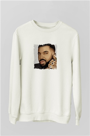 Drake Baskılı Unisex Beyaz Sweatshirt