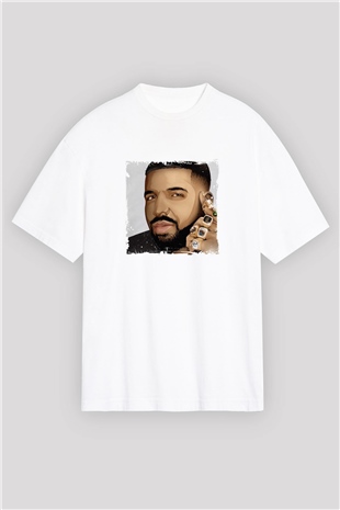 Drake Baskılı Oversize Beyaz Tişört