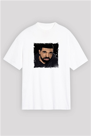 Drake Baskılı Oversize Beyaz Tişört