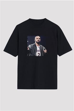 Drake Baskılı Unisex Oversize Siyah Tişört