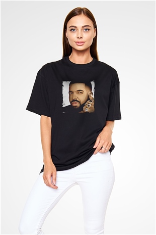 Drake Baskılı Unisex Oversize Siyah Tişört