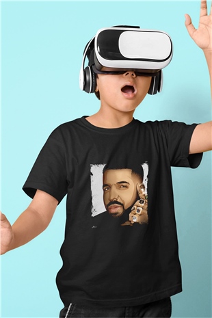 Drake Baskılı Unisex Siyah Çocuk Tişört
