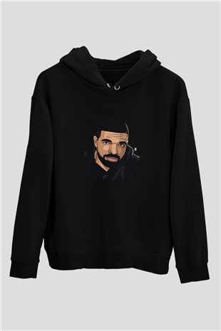 Drake Baskılı Unisex Siyah Hoodie