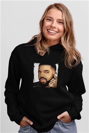 Drake Baskılı Unisex Siyah Hoodie