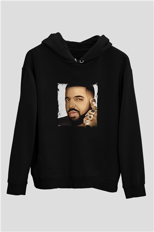 Drake Baskılı Unisex Siyah Hoodie