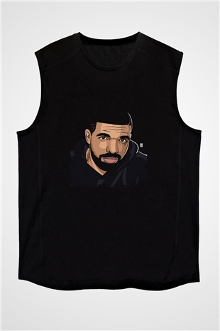 Drake Baskılı Unisex Siyah Kolsuz Tişört