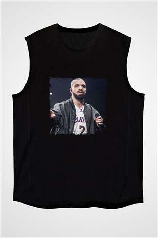 Drake Baskılı Unisex Siyah Kolsuz Tişört