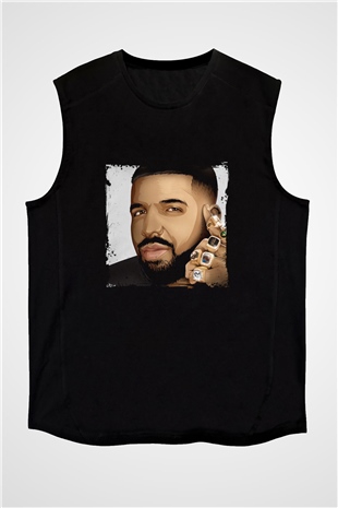 Drake Baskılı Unisex Siyah Kolsuz Tişört