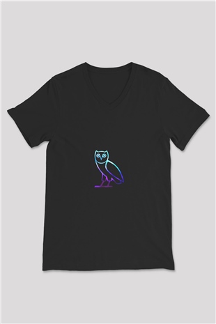 Drake Baskılı Unisex Siyah V Yaka Tişört