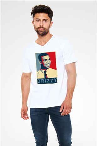 Drake Beyaz Unisex V Yaka Tişört T-Shirt