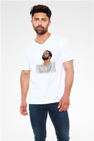 Drake Beyaz Unisex V Yaka Tişört T-Shirt