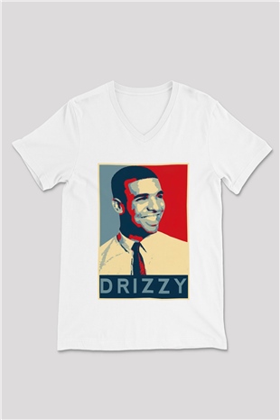 Drake Beyaz Unisex V Yaka Tişört T-Shirt