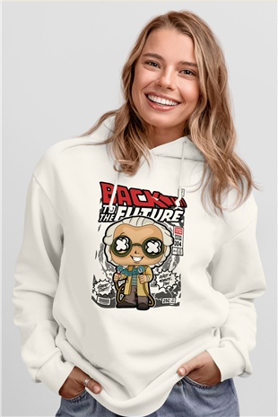 DrBrown Baskılı Unisex Beyaz Hoodie