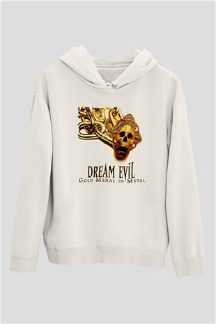 Dream Evil Baskılı Beyaz Unisex Kapüşonlu Sweatshirt