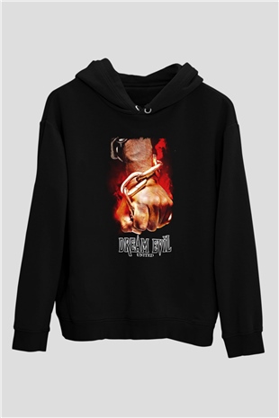 Dream Evil Baskılı Unisex Siyah Kapüşonlu Sweatshirt