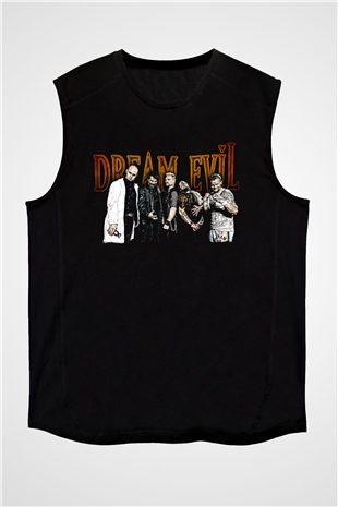 Dream Evil Baskılı Unisex Siyah Kolsuz Tişört - Tshirt