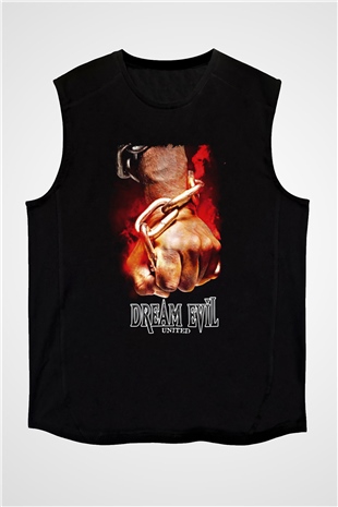 Dream Evil Baskılı Unisex Siyah Kolsuz Tişört - Tshirt