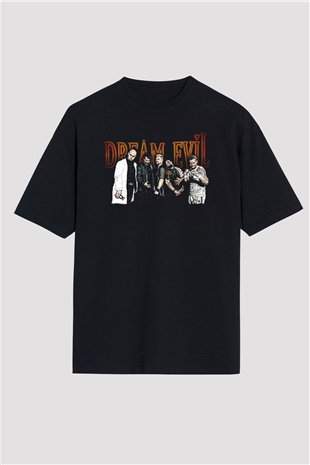 Dream Evil Baskılı Unisex Siyah Oversize Tişört - Tshirt