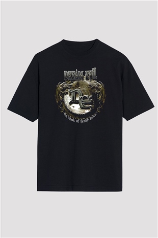 Dream Evil Baskılı Unisex Siyah Oversize Tişört - Tshirt