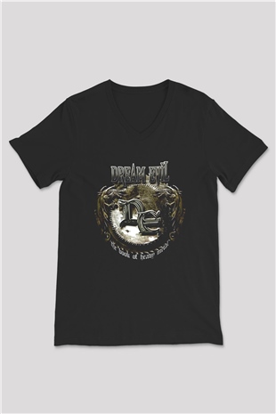 Dream Evil Baskılı Unisex Siyah V Yaka Tişört - Tshirt