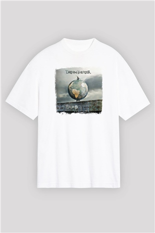 Dream Theater Baskılı Unisex Beyaz Oversize Tişört
