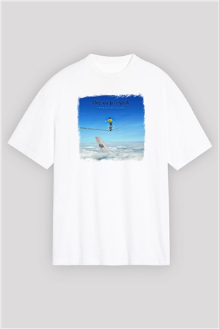 Dream Theater Baskılı Unisex Beyaz Oversize Tişört