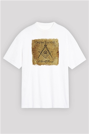 Dream Theater Baskılı Unisex Beyaz Oversize Tişört