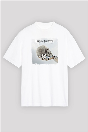 Dream Theater Baskılı Unisex Beyaz Oversize Tişört