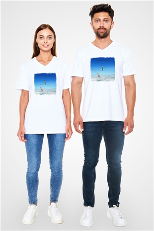 Dream Theater Baskılı Unisex Beyaz V Yaka Tişört