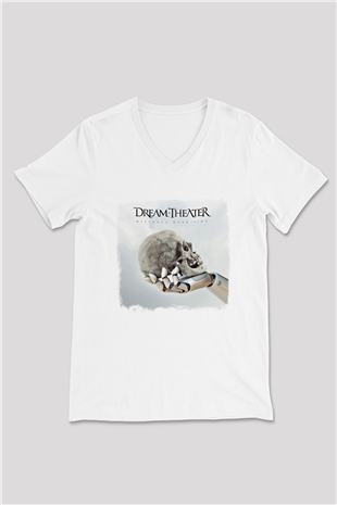 Dream Theater Baskılı Unisex Beyaz V Yaka Tişört